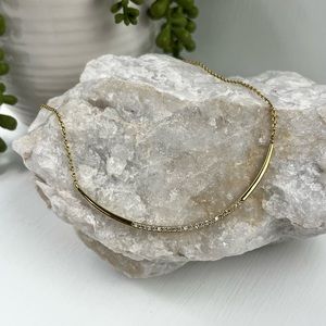 Stella & Dot Pave Rhinestone Curved Bar Gold Tone Necklace